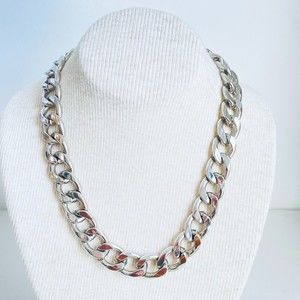 Silver Tone Necklace Chunky Curb Chain